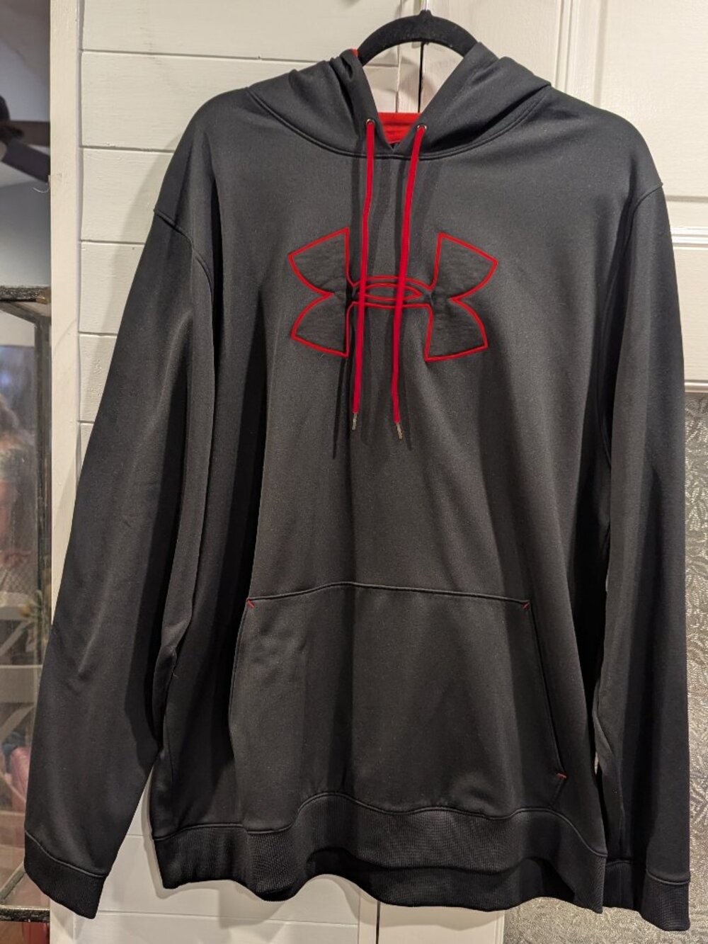 Under Armour Black Pull Over Hoodie with Red Logo 2XL